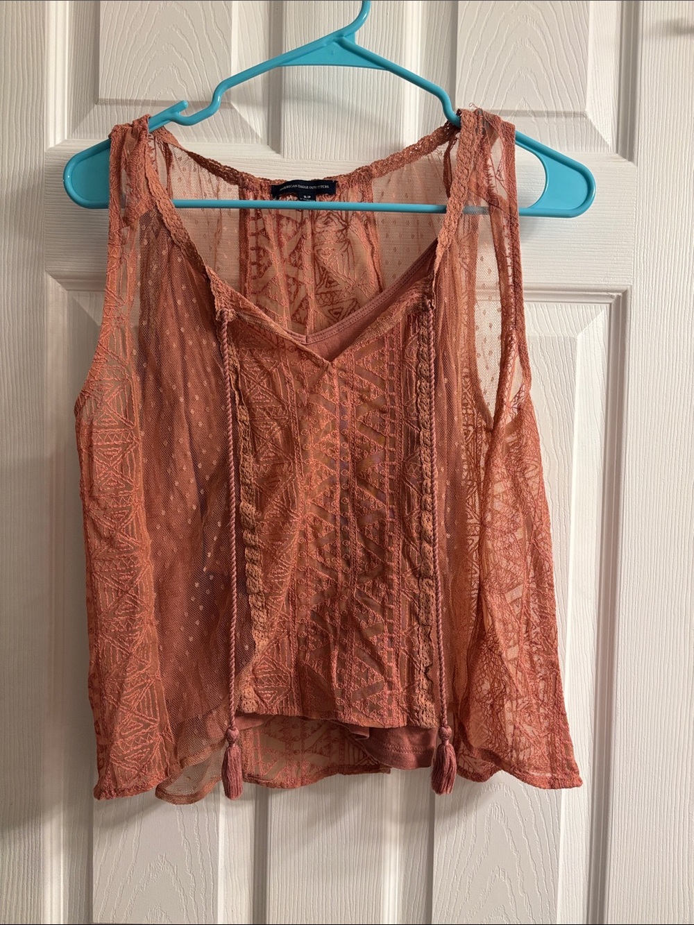 American Eagle Boho Lace-Detail Mauve Tank Top